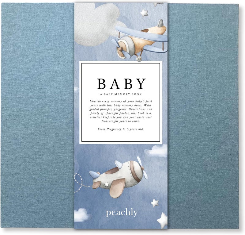 Peachly Baby Boy Memory Book - Baby Book for Boy - Baby First Year Keepsake Journal - Simple Scrapbook for Milestones - Finn (Blue) - Image 1